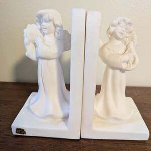 Vintage Italian Carved Alabaster Angel Bookends Made in Italy Repaired See Photo